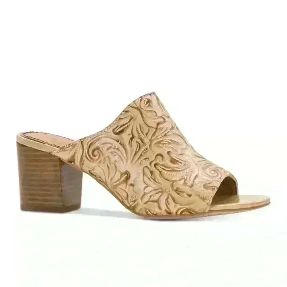 Patricia Nash Shelli Tooled Brown Leather Floral Pattern  Slip On Sandals 10 - Picture 2 of 12